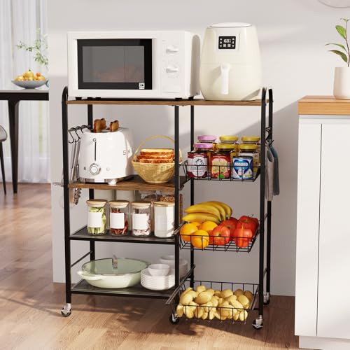 Rolling Kitchen Microwave Cart with Pull-Out Baskets and Wheels H88561