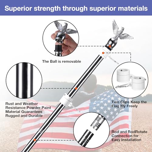6FT Stainless Steel Flagpole Kit with Holder Bracket V303