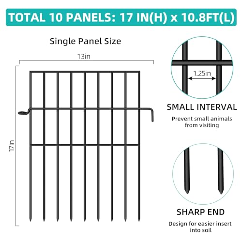 25 Panels No Dig Rustproof Metal Garden Fence, 17in x 27ft B34696