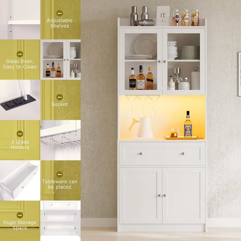 75.2" Wood Pantry Cabinet with LED Lights D944