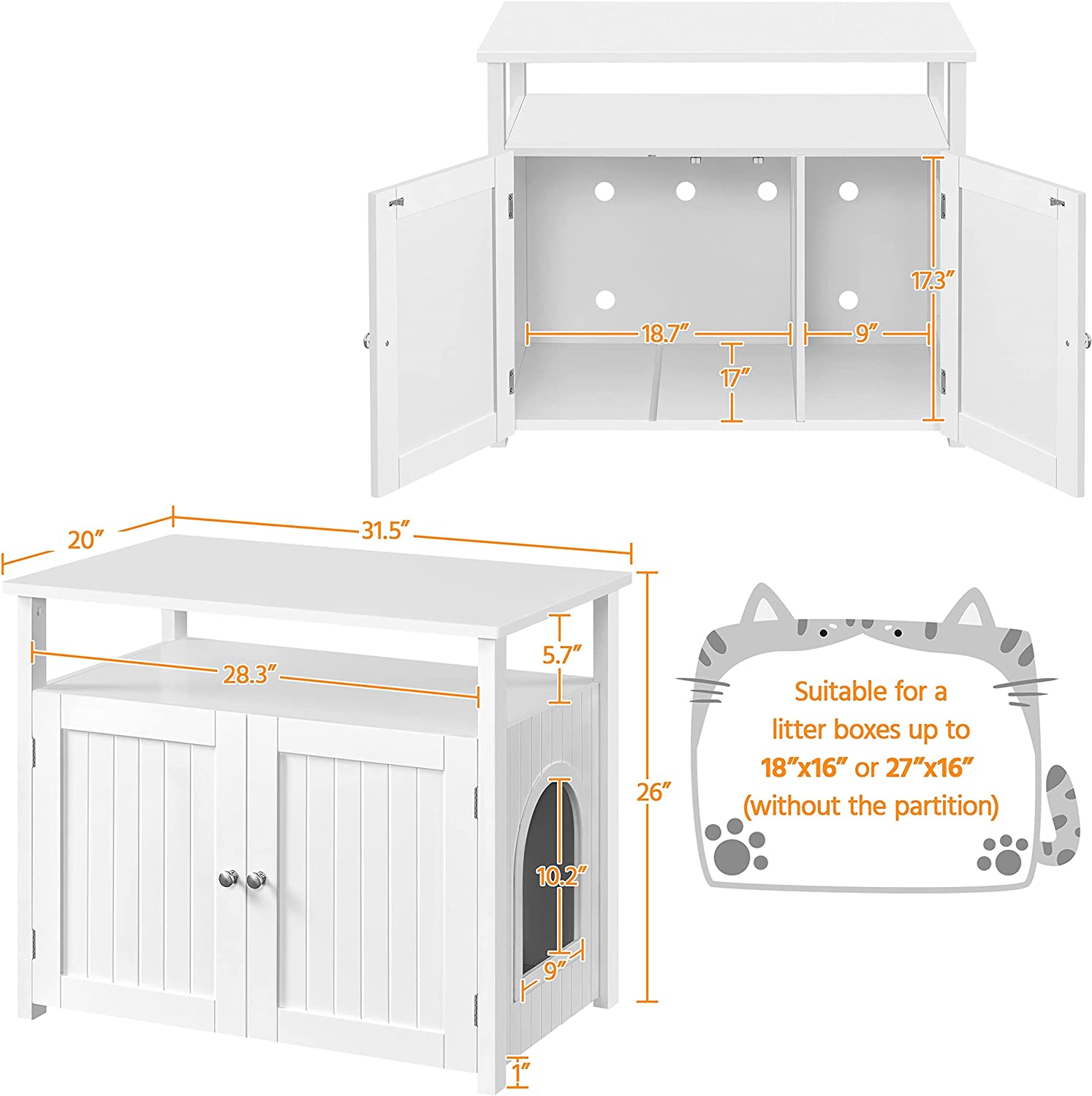 Cat Litter Box Enclosure with Storage Shelf H58845