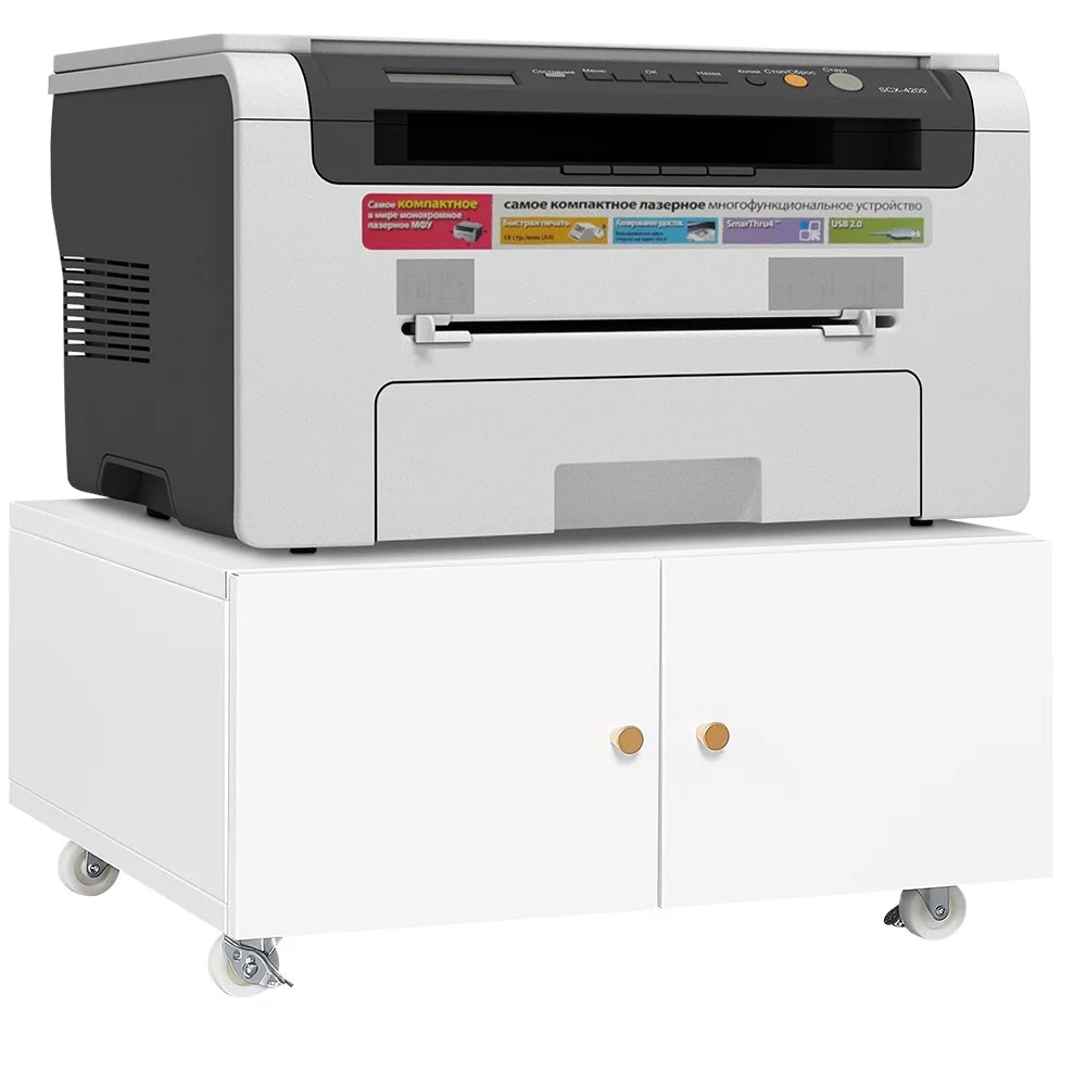 White Printer Stand with Storage Cabinet and Wheels G73557
