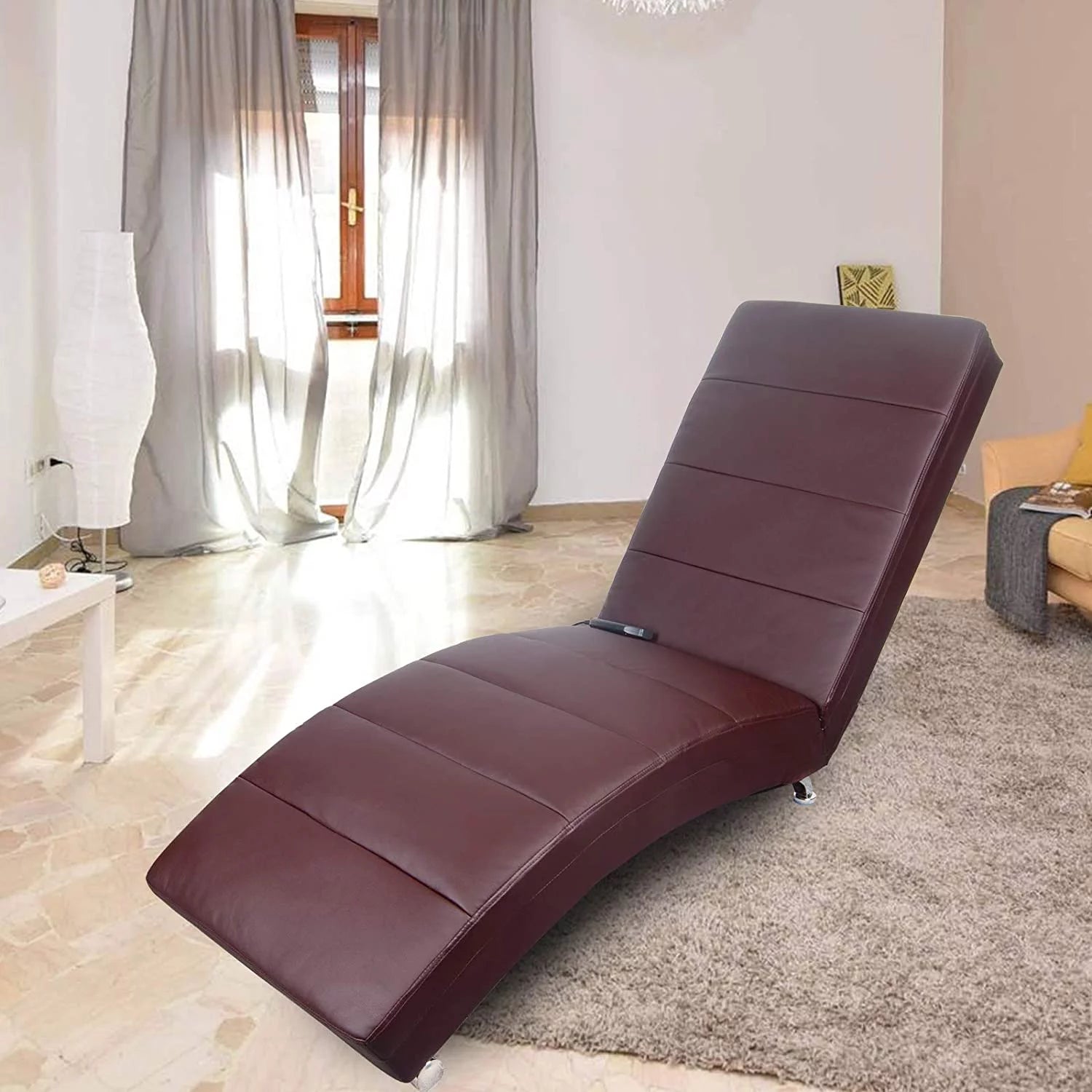 Brown PU Leather Electric Vibrating Recliner Chair with Heating T854932