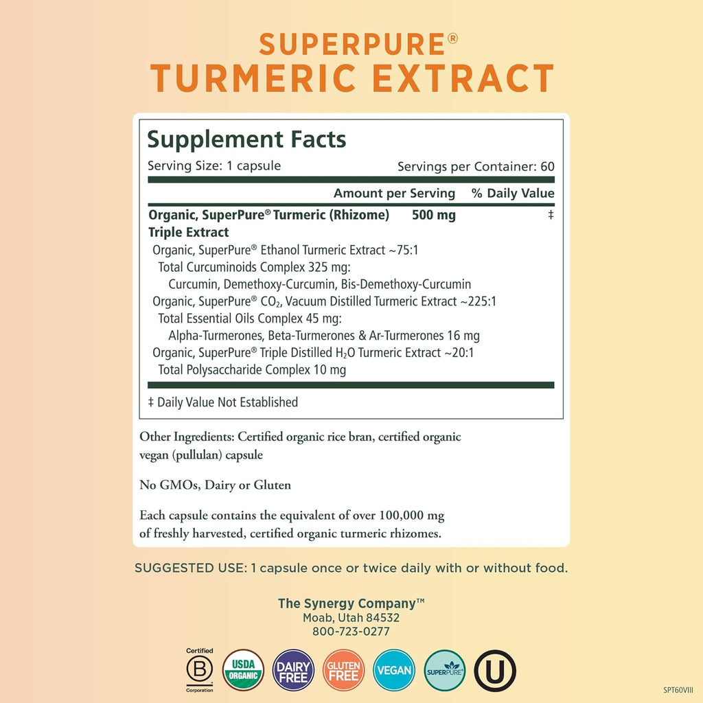 Organic Turmeric Curcumin Supplement 500 mg Capsules (60 Capsules) W888