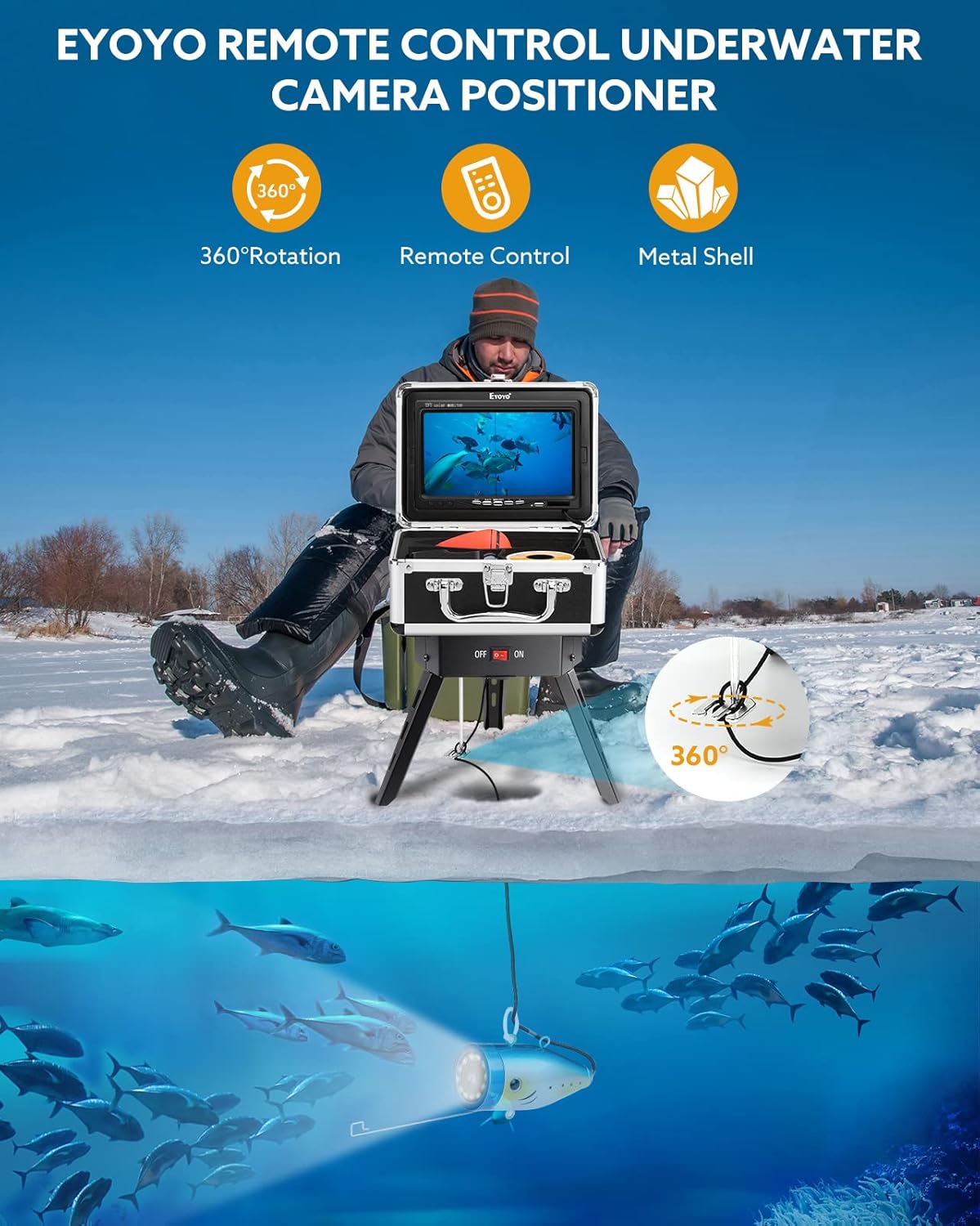 Underwater Fishing Camera Positioner 360° Degree Rotation Tripod with Remote Control Metal Housing D798485