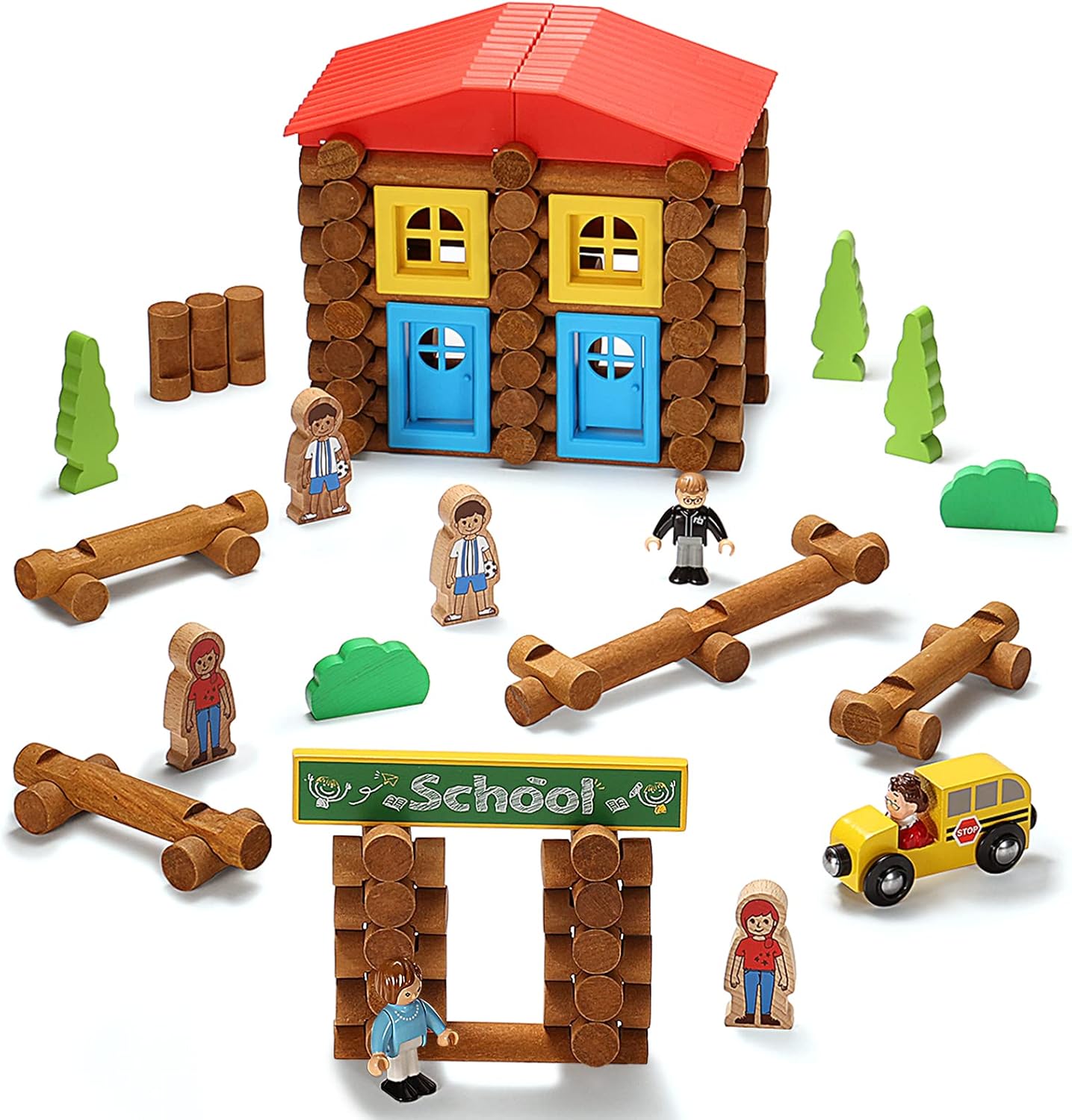 122 PCS Wooden Log Cabin Building Toy Set Q708080