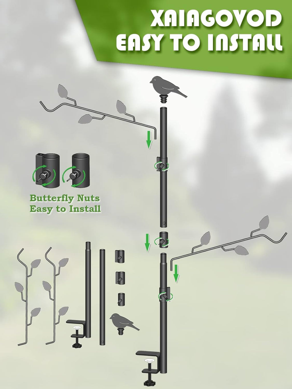 Deck Bird Feeder Pole with 2 Adjustable Branches W5580