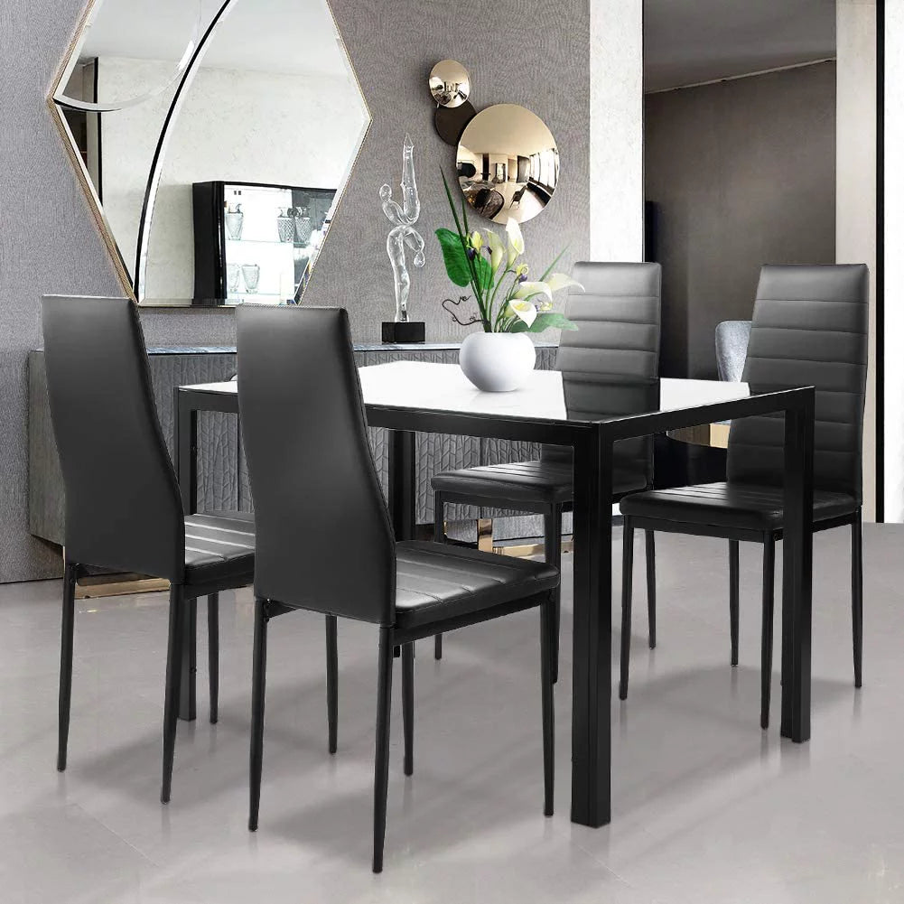Glass Dining Table and 4 PU Leather Chair F170
