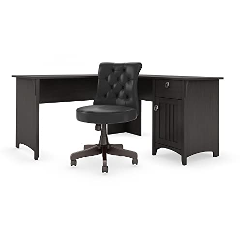 Vintage Black L Shaped Desk with Mid Back Tufted Office Chair D6503