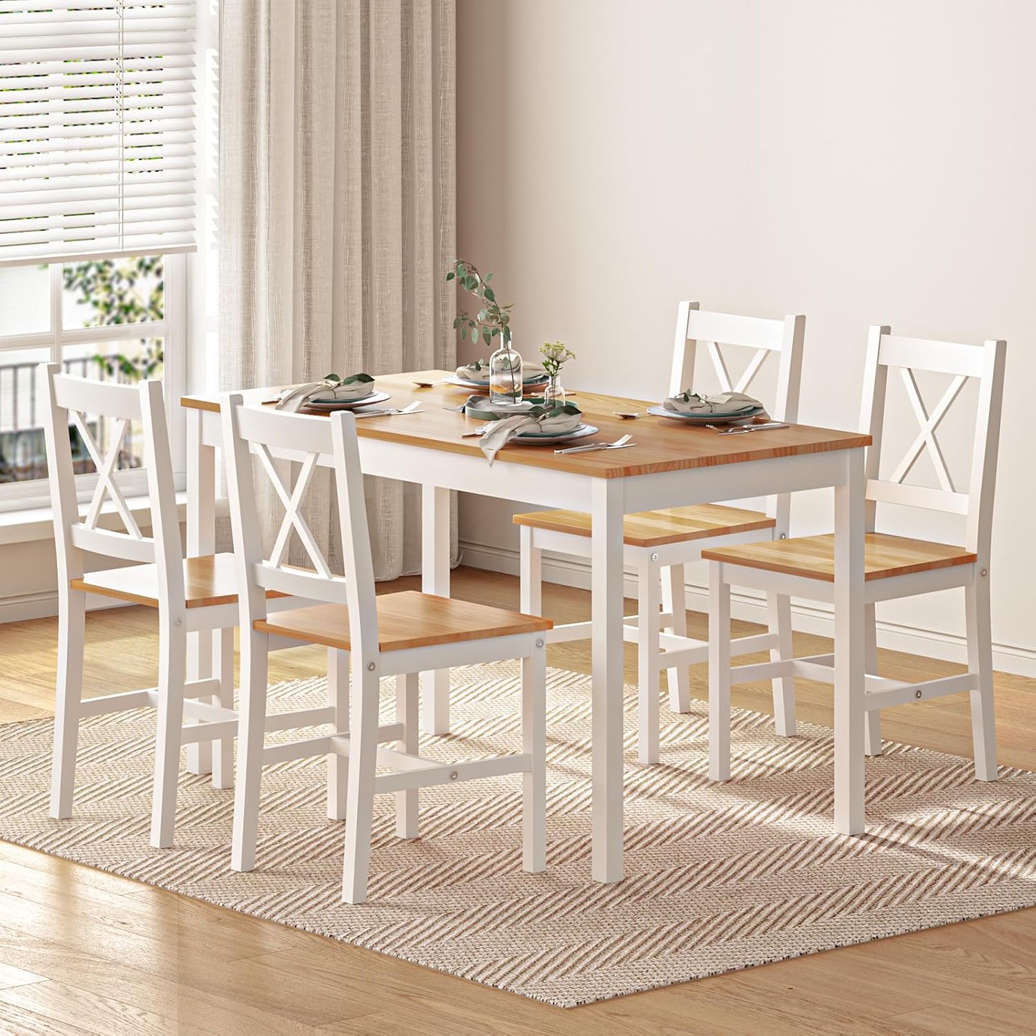 White 5-Piece Wood Kitchen Dining Table Set with 4 Chairs H392