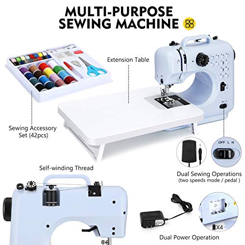 Blue Mini Sewing Machine with 12 Built-in Stitches Y583405