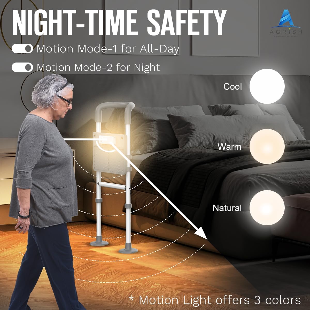Medical Bed Rail with Motion Light and Storage Pouch B1524