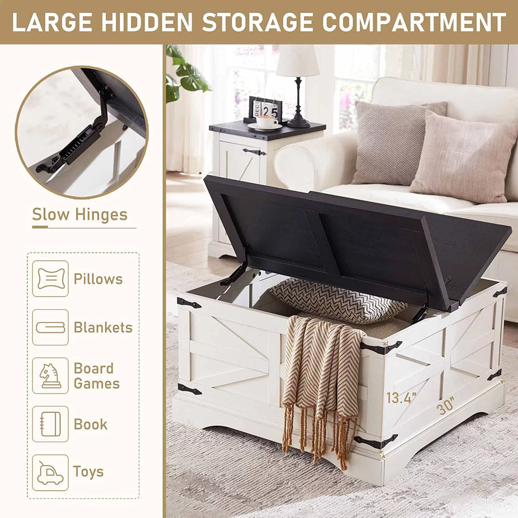 Square Wood Coffee Table with Hidden Storage Compartment F8079