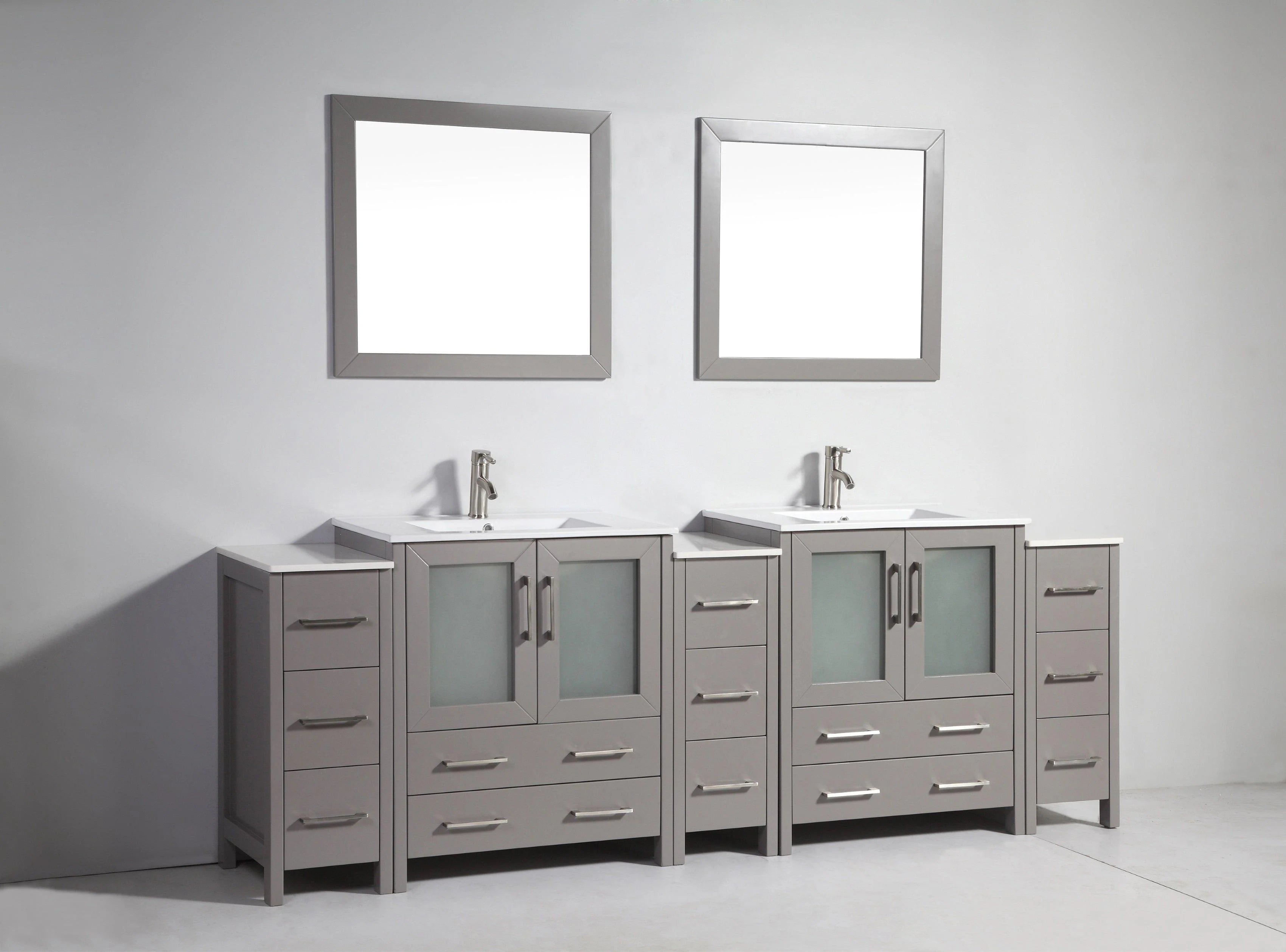 Grey Double Sink Vanity Cabinet with Ceramic Sink & Mirror D1965