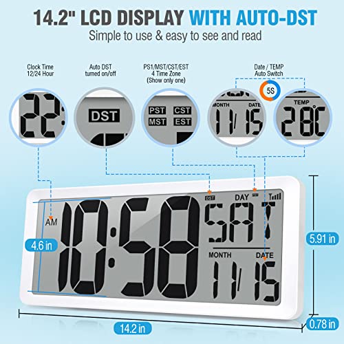 14.2’’ Wall Clock with Auto Backlight, Temp, Date, Timer, DST R99488