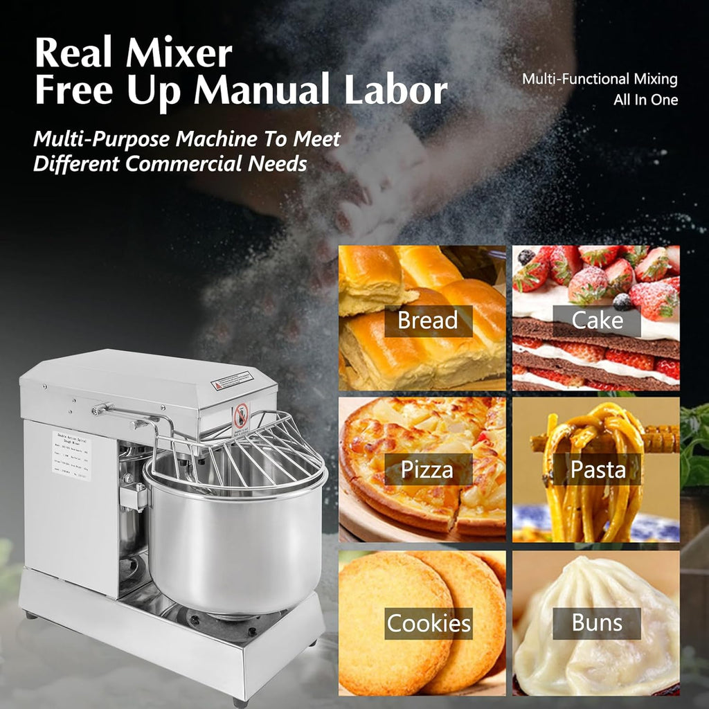 10.5Qt 1000W Spiral Mixer with Stainless Steel Bowl W551