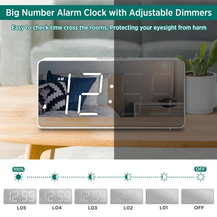 Large Digital Alarm Clock with USB Charger Port, Black with Green Digits Y171605