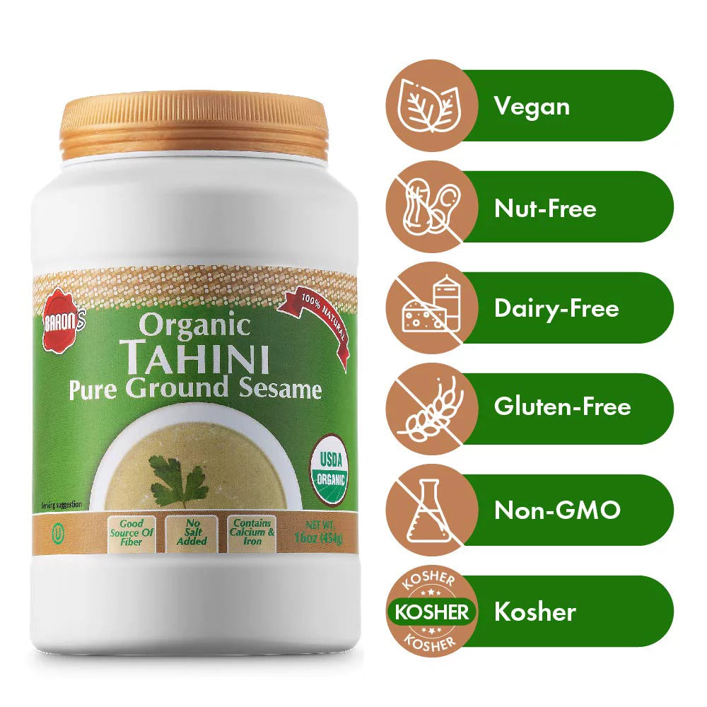 Organic Pure Tahini Sesame Paste 16oz Jars (12 Pack) Y17691