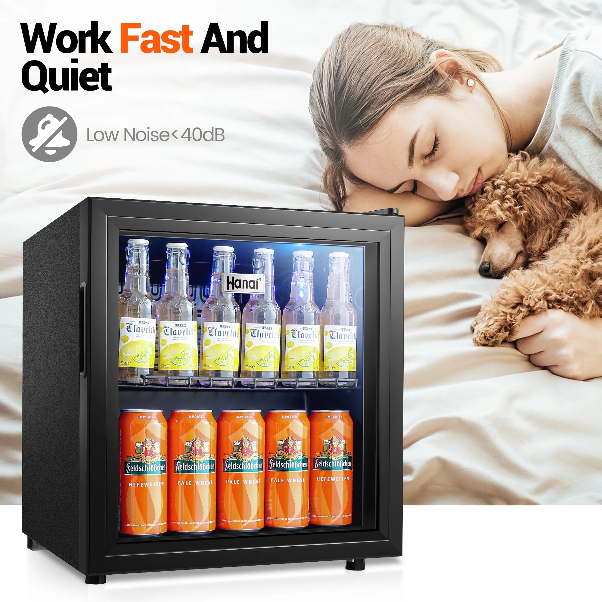Mini Fridge with Glass Door 50 Can Cooler with Wine Rack, Stainless Steel Look J1212