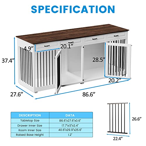 White 86.6 Inch Wooden Dog Crate with Drawers W222687