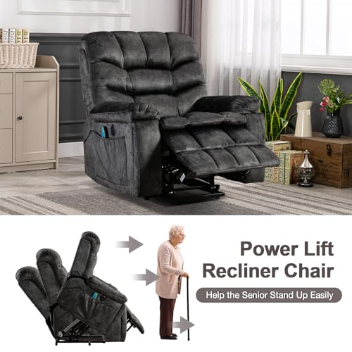 Large Power Lift Recliner with Massage and Heat, Brown P9510