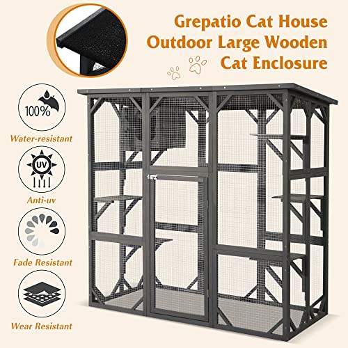 Grey Large Wooden Cat Enclosure with Platform D70169