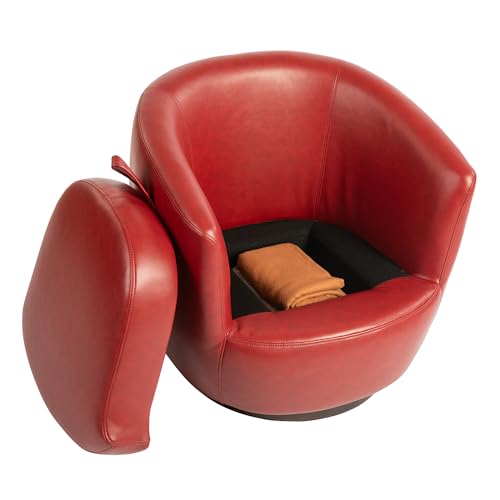 Light Beige PU Leather Swivel Barrel Chair with Hidden Storage O6035
