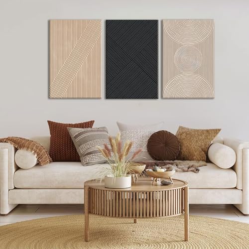 Set of 3 Framed Neutral Abstract Canvas Wall Art 16"x24" N285