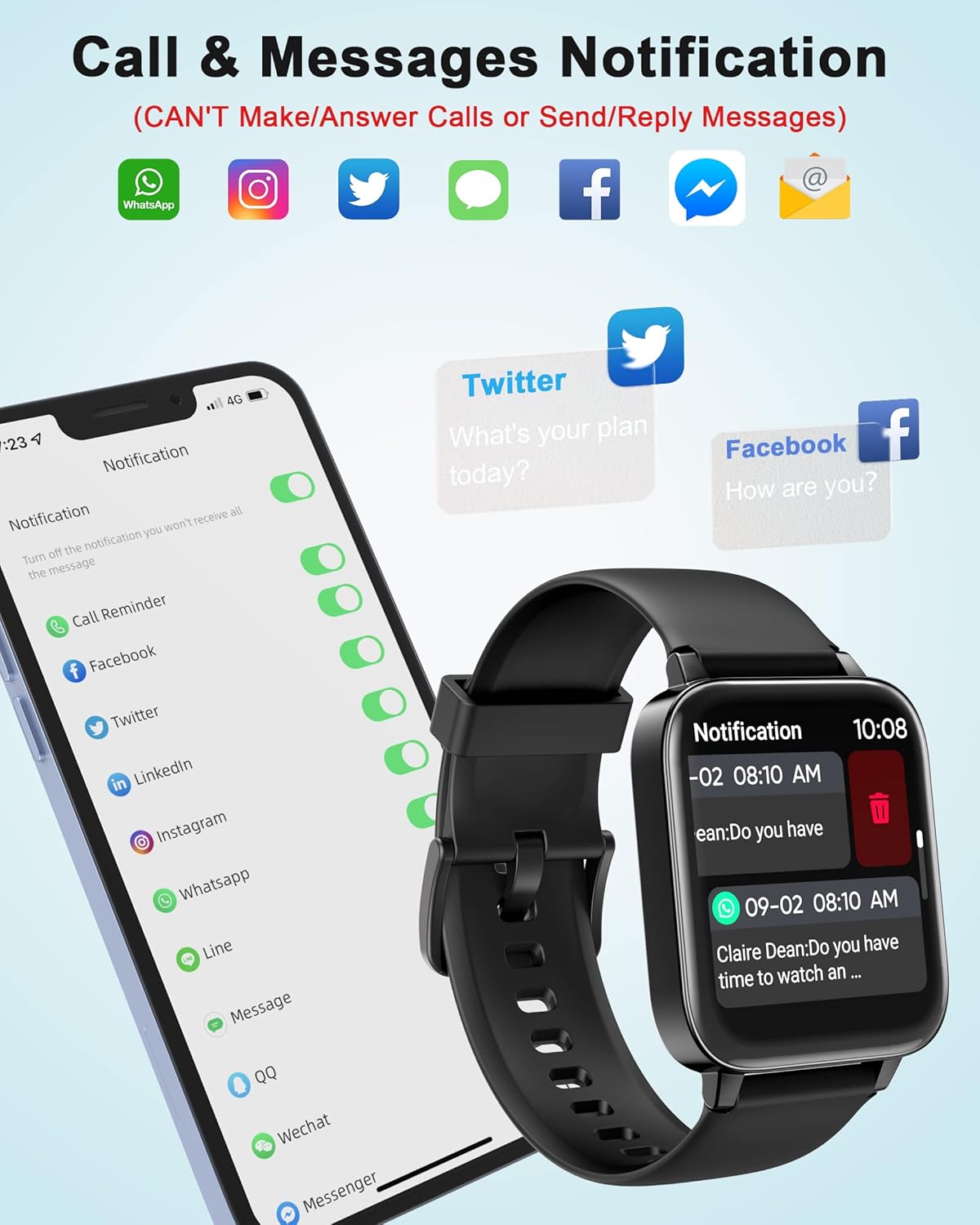 1.7" Smartwatch with Heart Rate SpO2 Sleep Monitor, 5ATM Waterproof Fitness Watch A5820