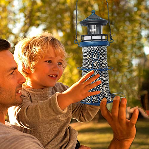 Blue 14" Solar Bird Feeder with Rotating Beacon LED Light A806
