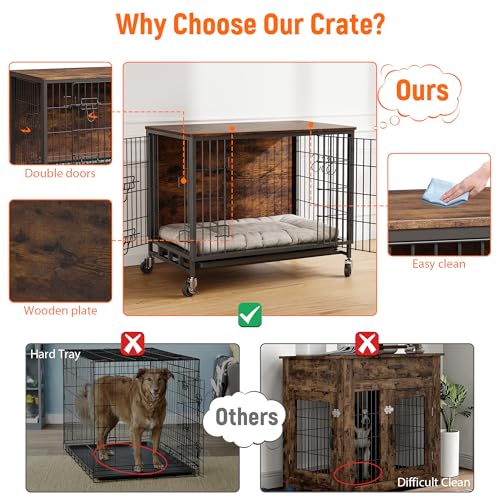 Brown Black Metal Dog Crate with Shelves W34545