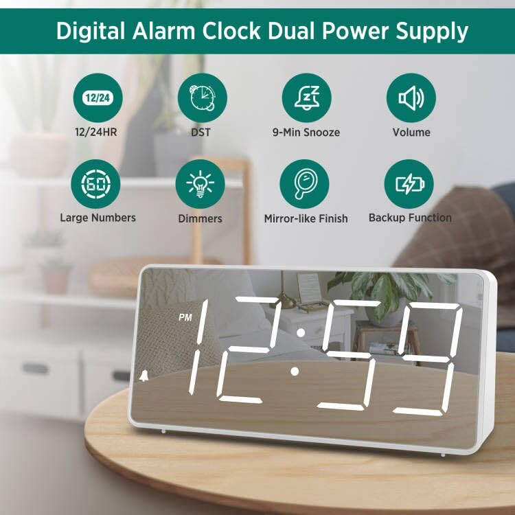 Large Digital Alarm Clock with USB Charger Port, Black with Green Digits Y171605