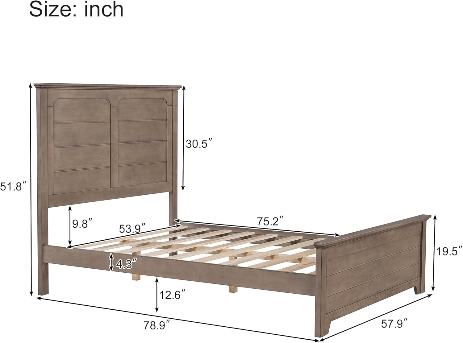 Full Size Wood Platform Bed with High Headboard and Footboard E64344
