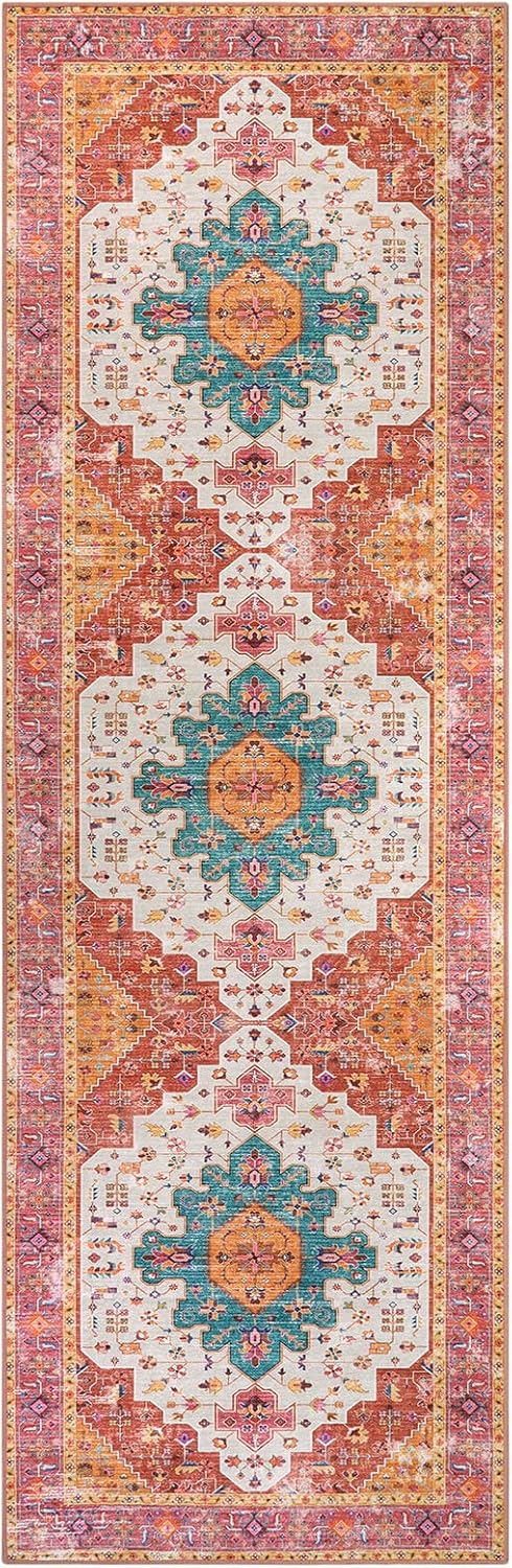 Ultra-Thin Washable Runner Rug - 2x7 Pink Non Skid Low Pile X8481