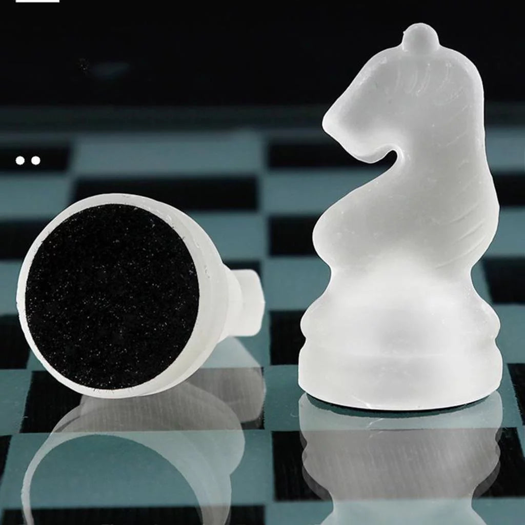 Solid Glass Chess Pieces with Padded Bottom Crystal Chess Board Play Set - 20x20cm G264