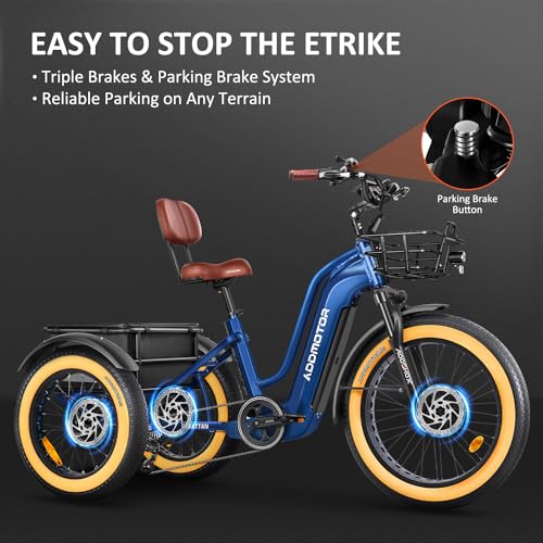 Electric Trike with 750W Rear Motor, 48V 20AH/40AH Dual Battery System, Differential, Parking Brake W37542