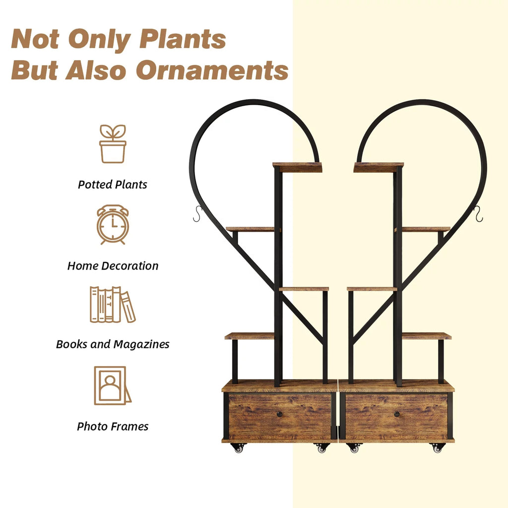 6 Tier Metal Plant Stand with Drawer and Roller, 2pcs S796