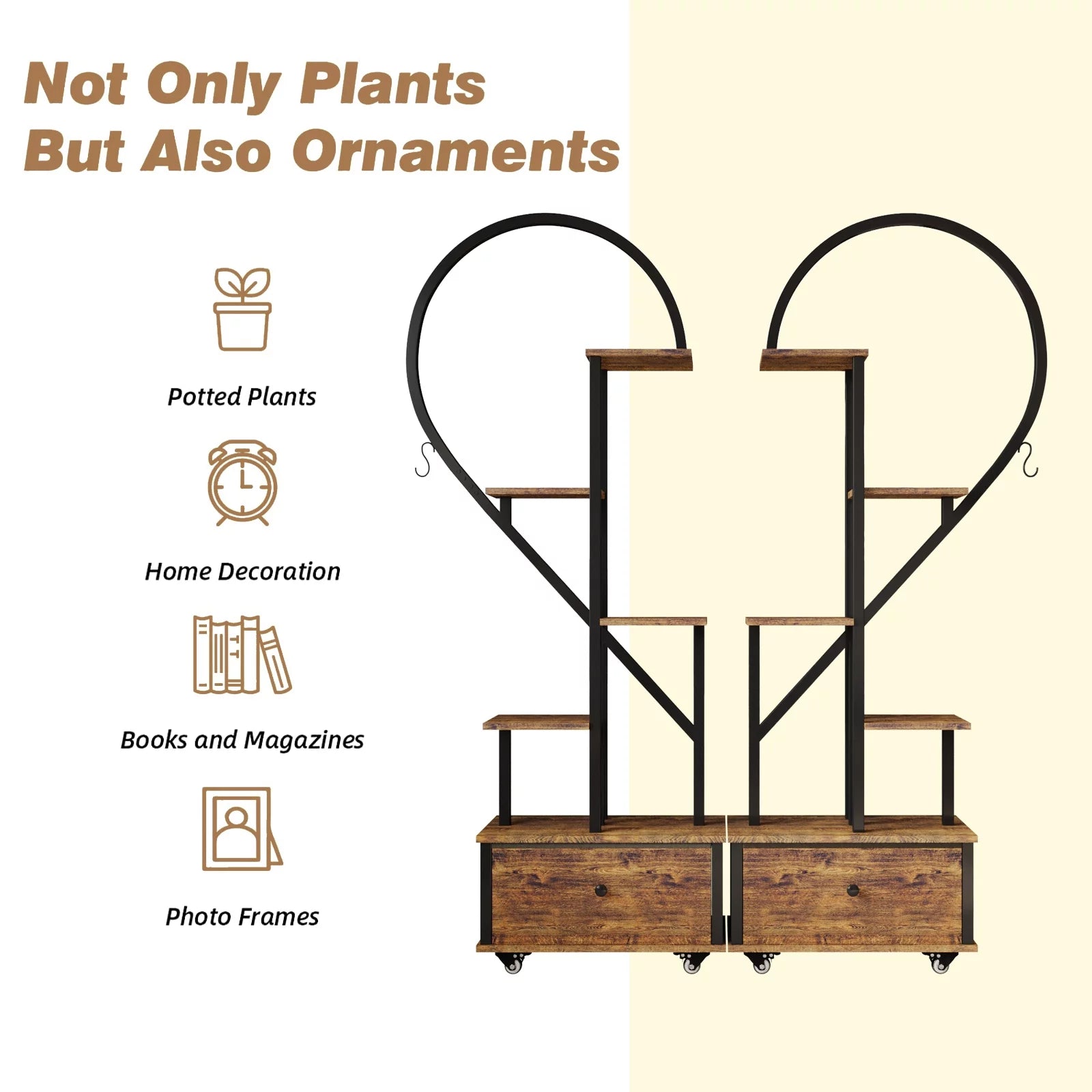 6 Tier Metal Plant Stand with Drawer and Roller, 2pcs S796