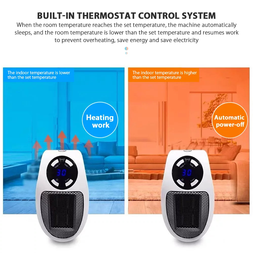500W Plug-in Space Heater with Adjustable Thermostat and Timer A944903
