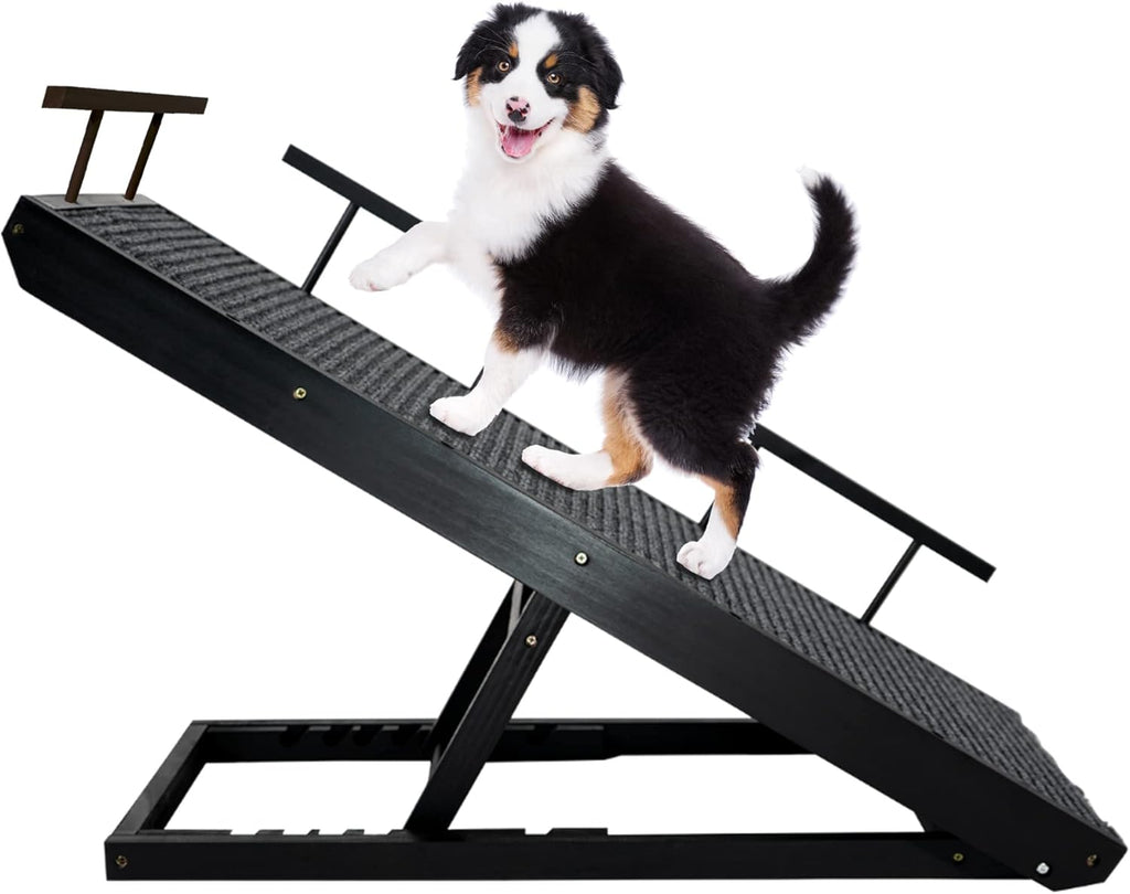 Adjustable Pet Ramp with Non Slip Traction Mat, Safety Side Rails (Black) D594607
