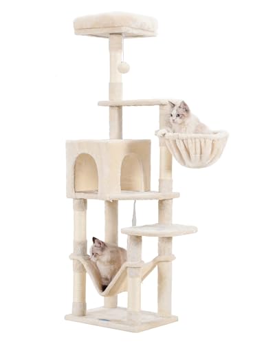 Light Gray Multi-Level Cat Tree with Hammock and Scratching Posts J5387