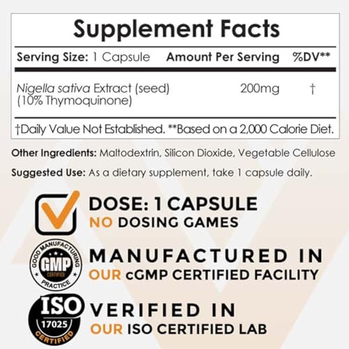 Nigella Sativa Extract Capsules 200mg 120 Count A8397