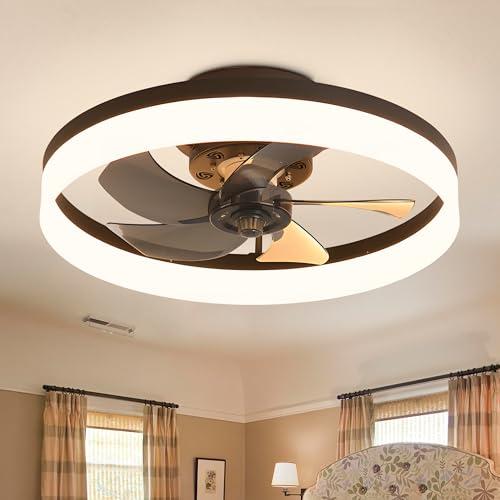 15.7" Low Profile Flush Mount Ceiling Fan with Lights and Remote E554