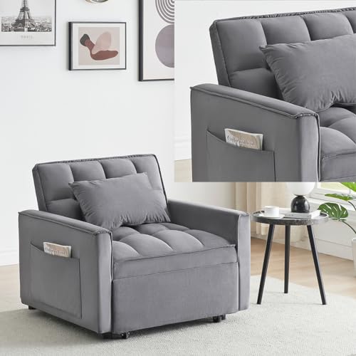 Dark Gray Velvet Convertible Sleeper Chair S96813