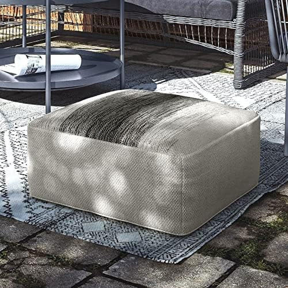 White And Gray Cotton Hand Knitted Square Pouf Ottoman, 20"X20"X10" R565