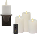 Set of 3 White Moving Flame Pillar Candle with Remote J29249