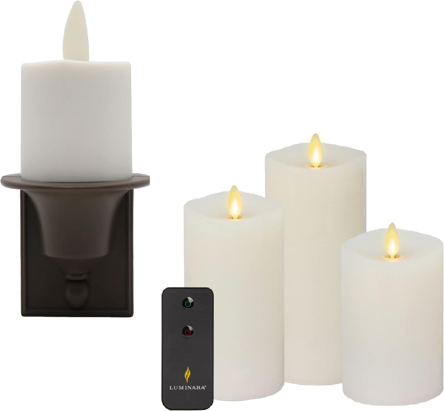 Set of 3 White Moving Flame Pillar Candle with Remote J29249
