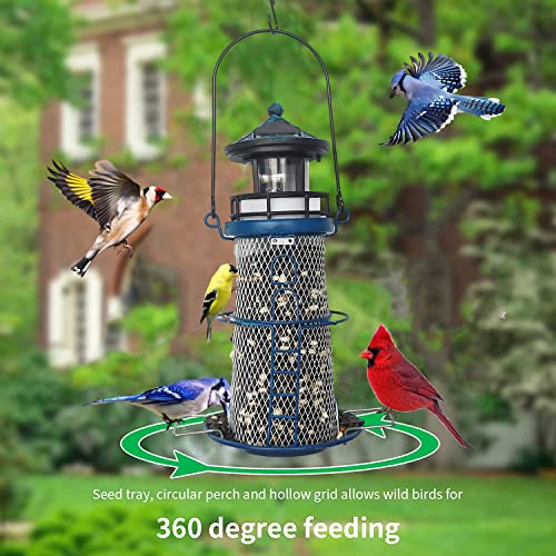 Blue 14" Solar Bird Feeder with Rotating Beacon LED Light A806