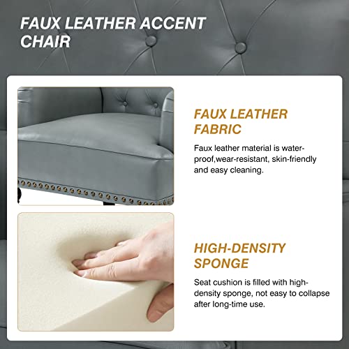 Faux Leather Accent Chair with Button-Tufted Back and Wood Legs Z4987