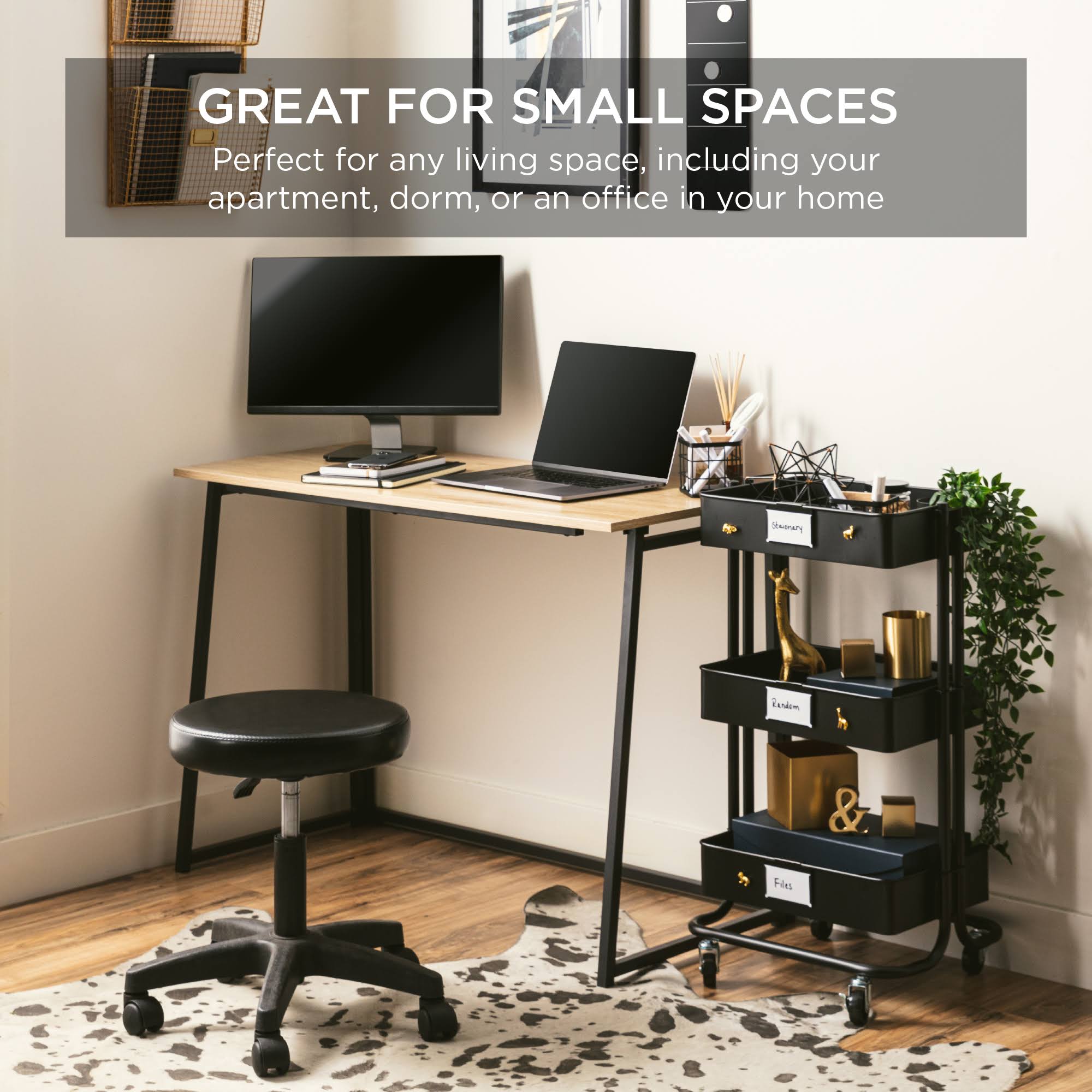 Black 42in Folding Drop Leaf Desk with Wood Table Top R562484